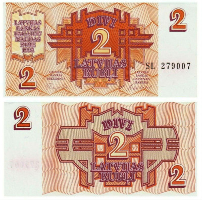SV * Letonia 2 RUBLI / RUBLE 1992 * Prima Emisiune Bancnote post URSS * UNC foto