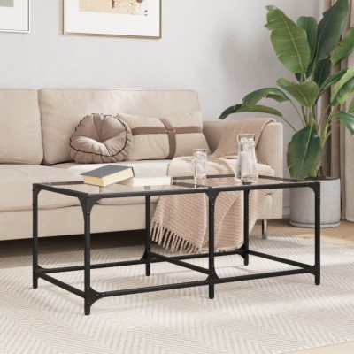 vidaXL Măsuță de cafea cu blat sticlă transparentă 98,5x50x40 cm oțel 845978 foto