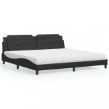 Cumpara ieftin Pat cu saltea, negru, 200x200 cm, piele ecologică