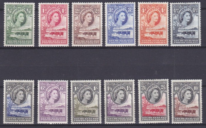 DB1 Colonii 1955 Bechuanaland Protectorat Uzuale QE II 12 v. MNH