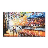 Tablou indragostiti pictat manual, Plimbare relaxanta in doi, 100x60cm ulei pe panza in cutit efect 3D, Magistral