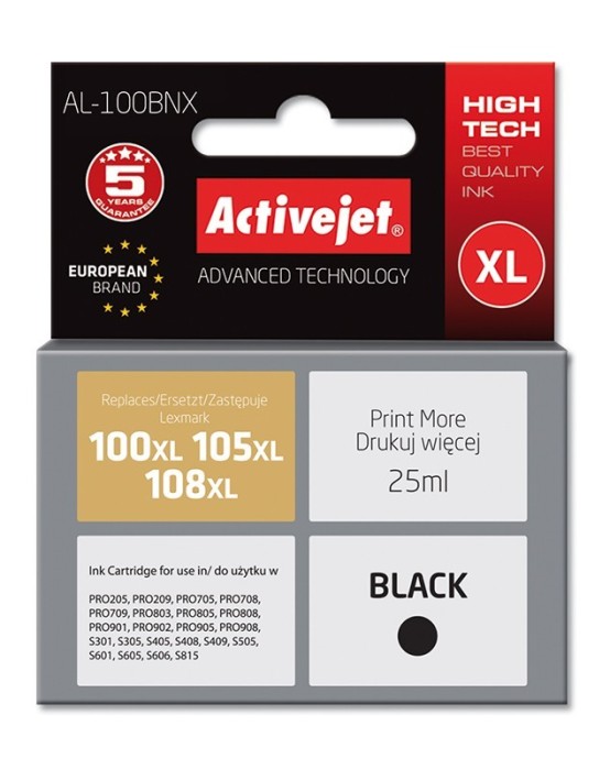 Cartus compatibil 100XL 108XL Black pentru Lexmark 14N1068E, 25 ml, Premium Activejet, Garantie 5 ani