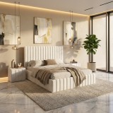 Pat Adela Alb Catifea Premium Cu Noptiere Tapitate ⭐Materiale de calitate