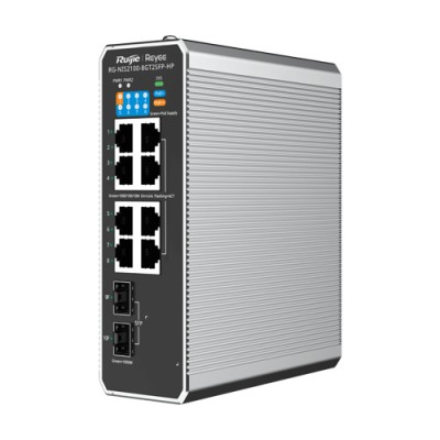 Switch industrial 7 x RJ45 1G PoE+, 1 x RJ45 1G PoE++, 2 x SFP, L2 Cloud Management - Ruijie RG-NIS2100-8GT2SFP-HP SafetyGuard Surveillance foto