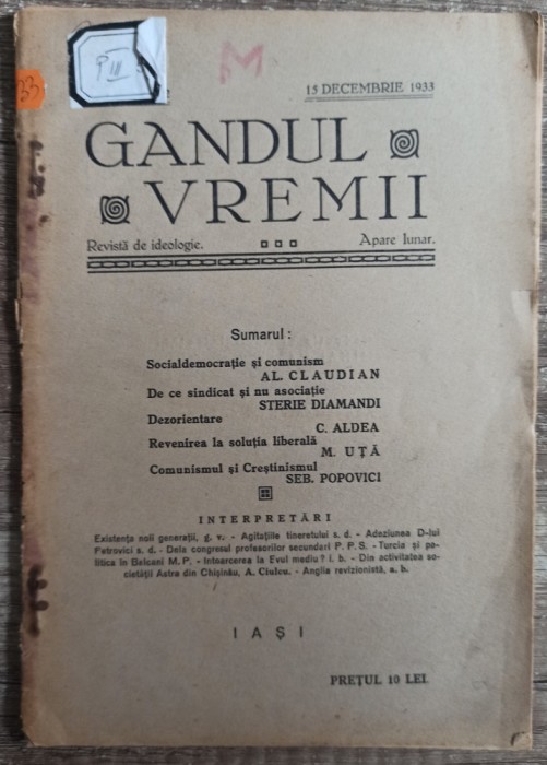 Gandul vremii// 15 decembrie 1933