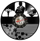 Ceas de perete decorativ realizat manual din disc de vinil, handmade, tematica Doctor si Stetoscop, ideal cadou de multumire pentru medici si cadre me
