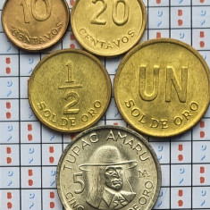 set 5 monede Peru 10, 20 centavos 1/2, 1, 5 sol 1975 - 1976 UNC - A025