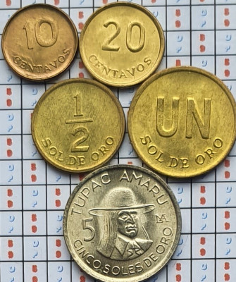 set 5 monede Peru 10, 20 centavos 1/2, 1, 5 sol 1975 - 1976 UNC - A025 foto