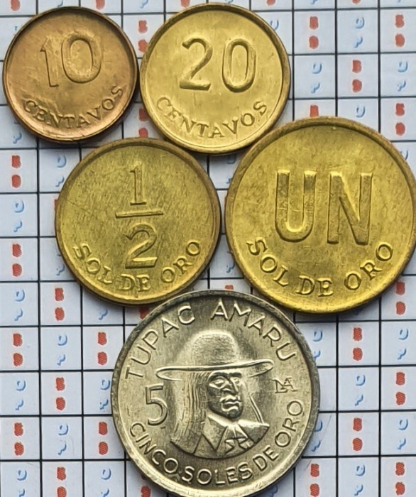 set 5 monede Peru 10, 20 centavos 1/2, 1, 5 sol 1975 - 1976 UNC - A025