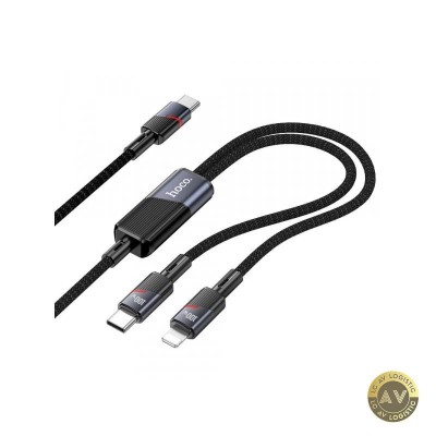 Cablu Date si Incarcare USB-C - Lightning / USB-C HOCO U139 2in1 100W 1.2m Negru foto