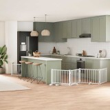 vidaXL Poartă c&acirc;ini pliabilă cu ușă 12 panouri, alb, 960 cm, lemn plop