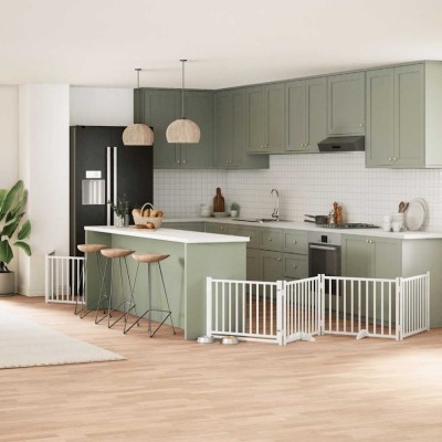 vidaXL Poartă c&amp;acirc;ini pliabilă cu ușă 12 panouri, alb, 960 cm, lemn plop 3155732 foto