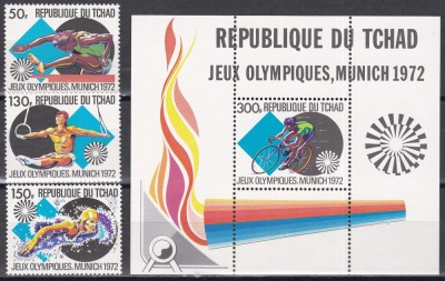 Ciad 1972 - Jocurile Olimpice - Munchen, Serie + Colita, MNH foto