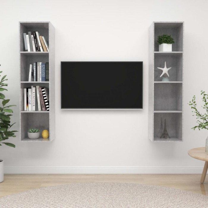 vidaXL Dulapuri TV suspendate, 2 buc, gri beton, lemn prelucrat