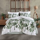Cumpara ieftin Lenjerie pat dublu,bumbac ranforce,4 piese,alba cu frunze verzi,Versay-A1325