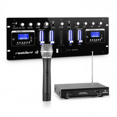 Resident DJ DJ405USB-BK, Mixer DJ cu 4 canale, care include un set de microfon fara fir VHF cu 1 canal foto