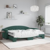 VidaXL Pat de zi cu extensie și saltele verde &icirc;nchis 80x200 cm catifea