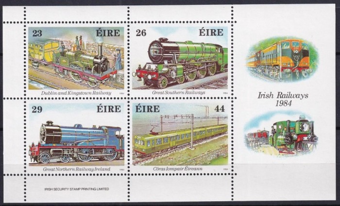 Irlanda 1984 - Trenuri, locomotive, cai ferate, bloc neuzat