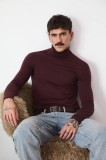 Medicine pulover din l&acirc;nă merino culoarea maro, light, cu guler