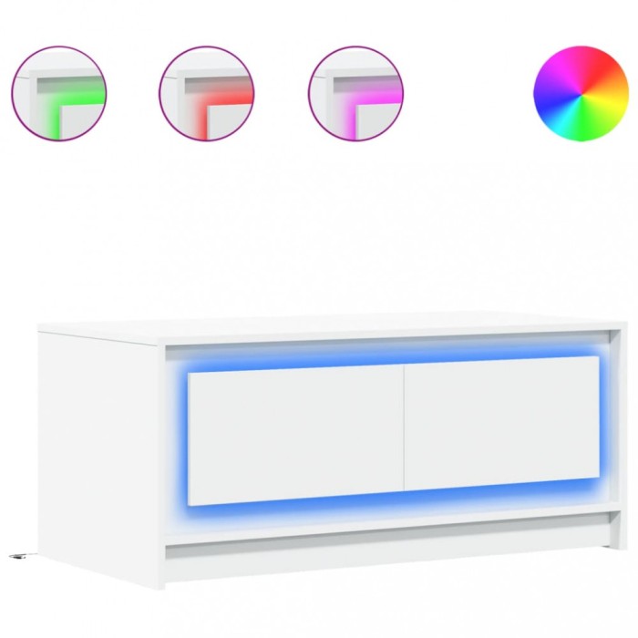 Masuta de cafea cu lumini LED, alb, lemn prelucrat