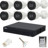 Sistem supraveghere Dahua 6 camere exterior, IP, 2MP, IR 30M, PoE, Bullet, NVR 8 canale, PoE