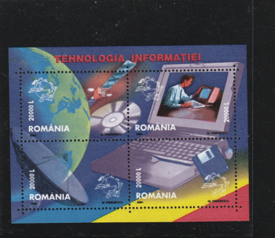Romania 2004-Tehnologia informatiei,bloc de 4 marci,dantelate,MNH foto