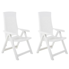 vidaXL Scaune de grădină rabatabile, 2 buc., alb, plastic