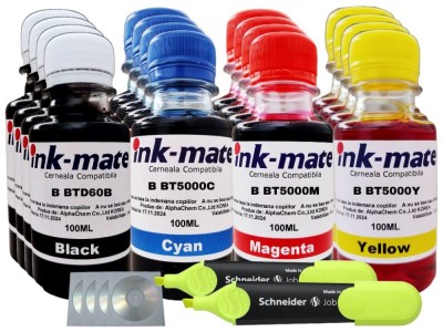 Set Cerneala Ink-Mate Compatibil Brother 4x100ml BTD60BK, 4x100ml BT5000C, 4x100ml BT5000M, 4x100ml BT5000Y + 2xTextmarker si 4xCd-r Maxell foto