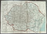 HARTA ROMANIA MARE ( RUMANIEN ) CU DENUMIRI SI INDICATII IN ROMANA SI GERMANA , SCARA 1:1.250.000, POLICROMA, 1932