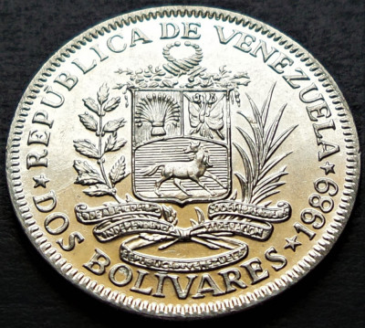 Moneda exotica 2 (DOS) BOLIVARES - VENEZUELA, anul 1989 *cod 2340 foto