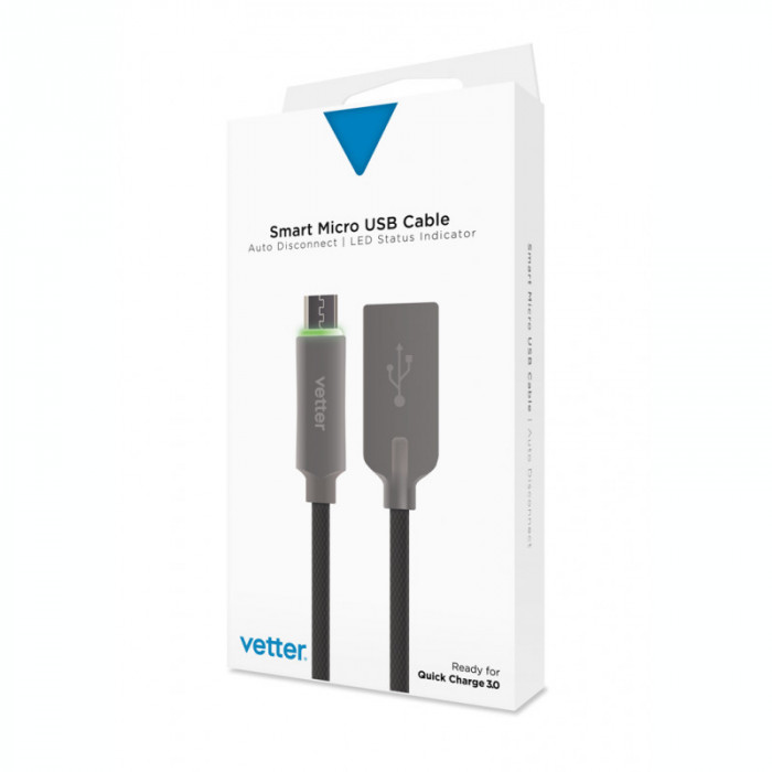 Cabluri si Adaptoare Vetter Smart Micro USB Cable, Auto Disconnect, Led Status Indicator, Black