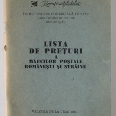 ROMPRESFILATELIA , LISTA DE PRETURI A MARCILOR POSTALE ROMANESTI SI STRAINE , VALABILA DE LA 1 MAI , 1980