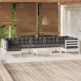 VidaXL Set mobilier de grădină cu perne, 8 piese, alb, lemn de pin