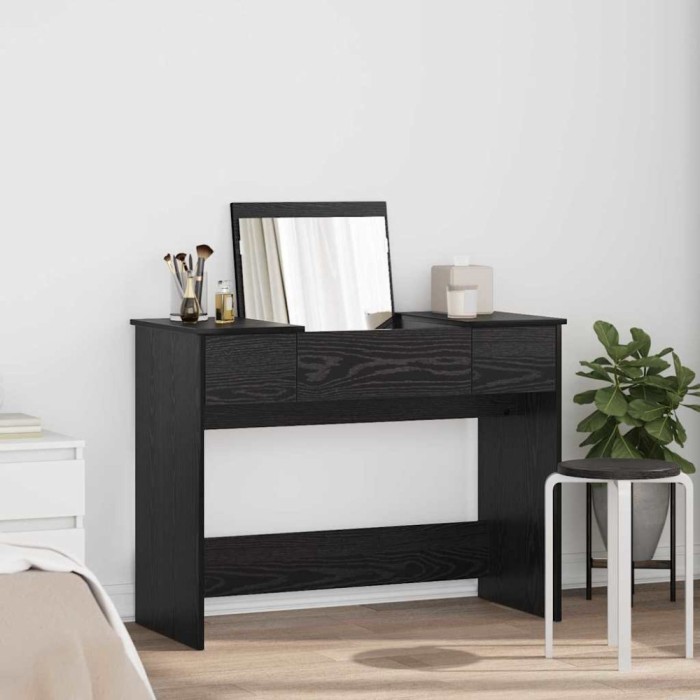 vidaXL Masă de Toaletă cu Oglindă Negru Stejar 100x45x76 cm