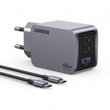 Incarcator Retea Cu Cablu USB-C UGREEN X755 Nexode Pro, 65W, 3A, 1 x USB-A - 2 x USB-C, Gri