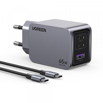 Incarcator Retea Cu Cablu USB-C UGREEN X755 Nexode Pro, 65W, 3A, 1 x USB-A - 2 x USB-C, Gri foto