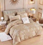 Cumpara ieftin Lenjerie pat dublu,bumbac finet,6 piese,cearceaf cu elastic,bej cu motiv floral-A811