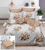 Lenjerie Pat Bumbac 6 Piese Cu Elastic Crem Imprimeu 180x200 cm