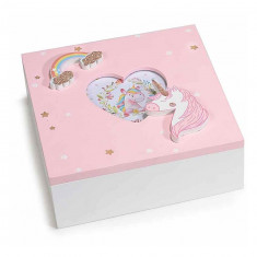 Caseta bijuterii cu rama foto din lemn roz alb Unicorn 15 cm x 15 cm x 5,5 h foto