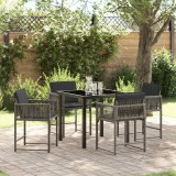 Set de dining pentru grădină cu 5 piese și perne gri din rattan sintetic.