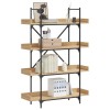 Biblioteca Gossi 4 niveluri, Stejar Sonoma, 100x33x145.5 cm, lemn si metal, rafturi cu protectie, cadru stabil, design industrial