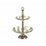 Etajera Sticla Metal Amber Golden Inart 33x48cm Raft Auriu Chihlimbar Negru