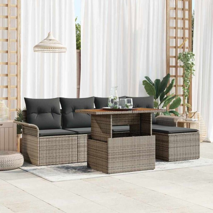 vidaXL Set de canapele pentru grădină 6 pcs Gri Rattan poli