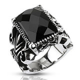 Inel masiv din oțel, dreptunghi negru, șlefuit, brațe șlefuite - Marime inel: 65