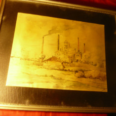 Tablou - Acuarela - Peisaj industrial , semnat D.Silaghi , dim.=30x23cm partea