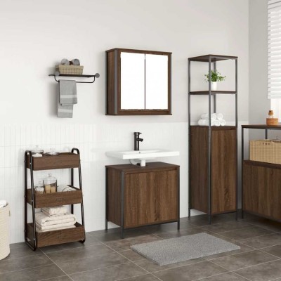 Set mobilier de baie, 2 piese, stejar maro, lemn prelucrat foto