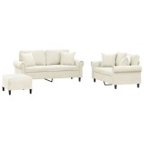 Cumpara ieftin Set de canapele cu perne, 3 piese, crem, catifea