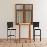 Cumpara ieftin Set mobilier bar de grădină cu perne, 3 piese, negru