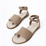 Cumpara ieftin Sandale Dama Piele Naturala Bej, Talpa Joasa, Bareta, Fabricate in Grecia