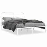 VidaXL Cadru de pat metalic cu tăblie, alb, 135x190 cm 377165